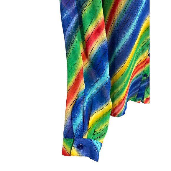 Vintage Koret Rainbow Stripe Button-Up Shirt Size L - Picture 5 of 8